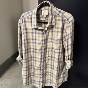 American Eagle Outfitters Blue and Tan Checkered Shirt